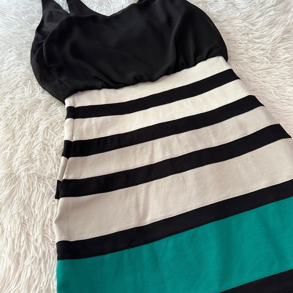 Express Black Chiffon Top Colorblock Stripe Bodycon Dress XS - Picture 8 of 9